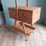 Sewing box worker wood feet compass vintage Scandinavian design