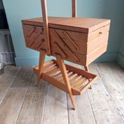 Sewing box worker wood feet compass vintage Scandinavian design