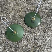 Pair of vintage hanging green enamel sheet and white new electricity LED