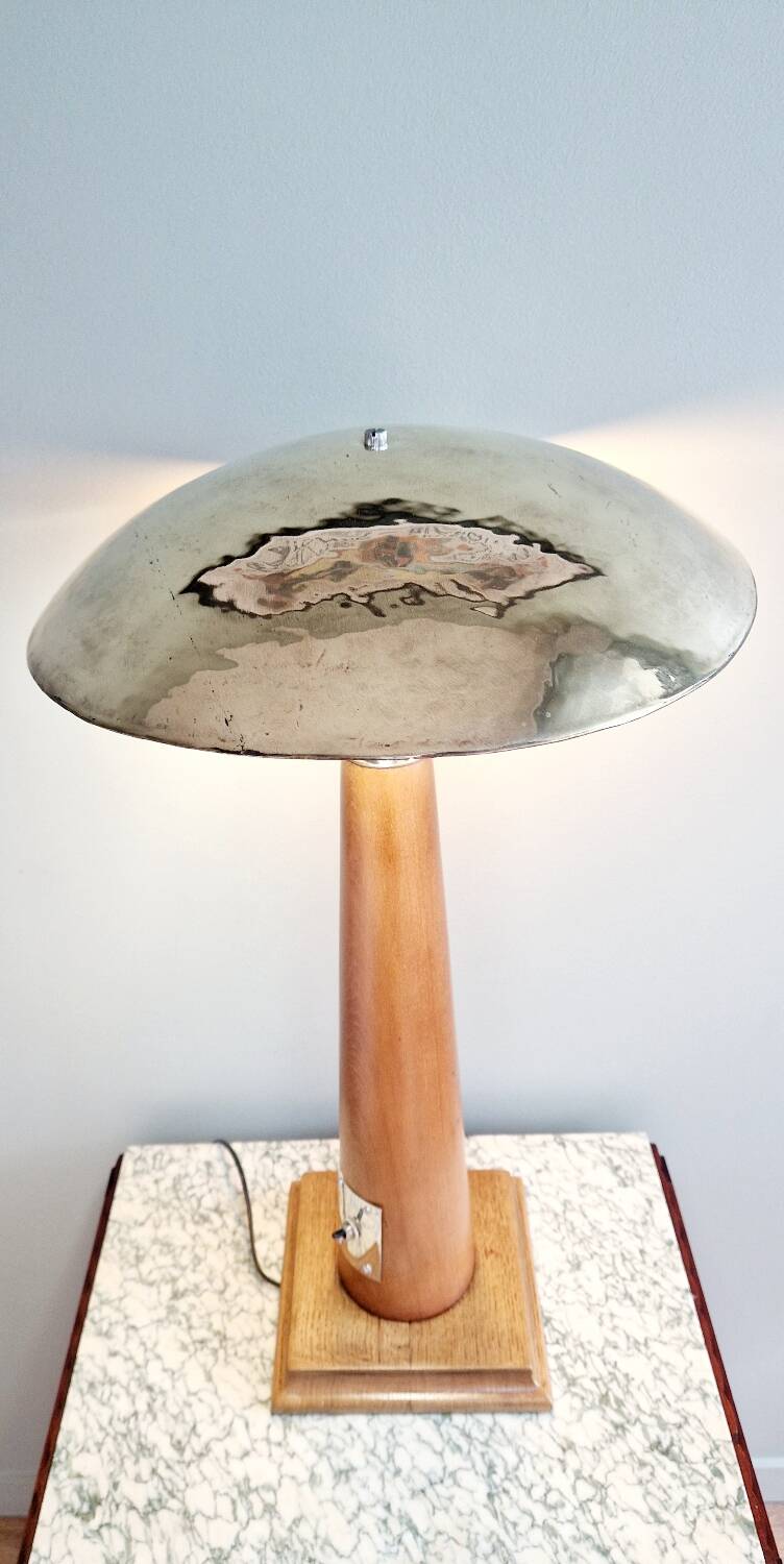 Large nautical lamp in wood and brass from the 80s