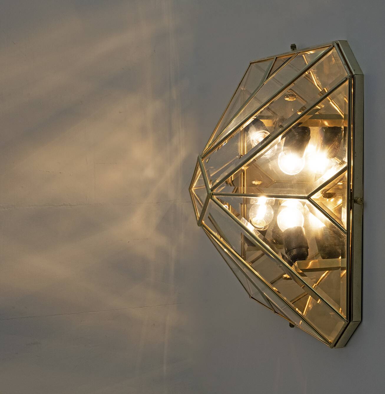 Mid-Century Modern Italian Brass and Frosted Glass Ceiling Lights, '70