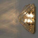 Mid-Century Modern Italian Brass and Frosted Glass Ceiling Lights, '70