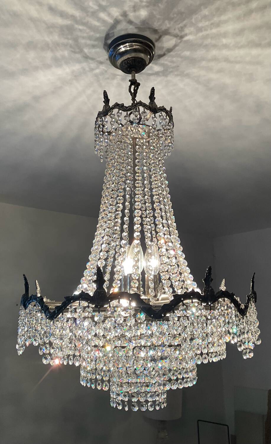 Lustre Montgolfière à pampilles en cristal