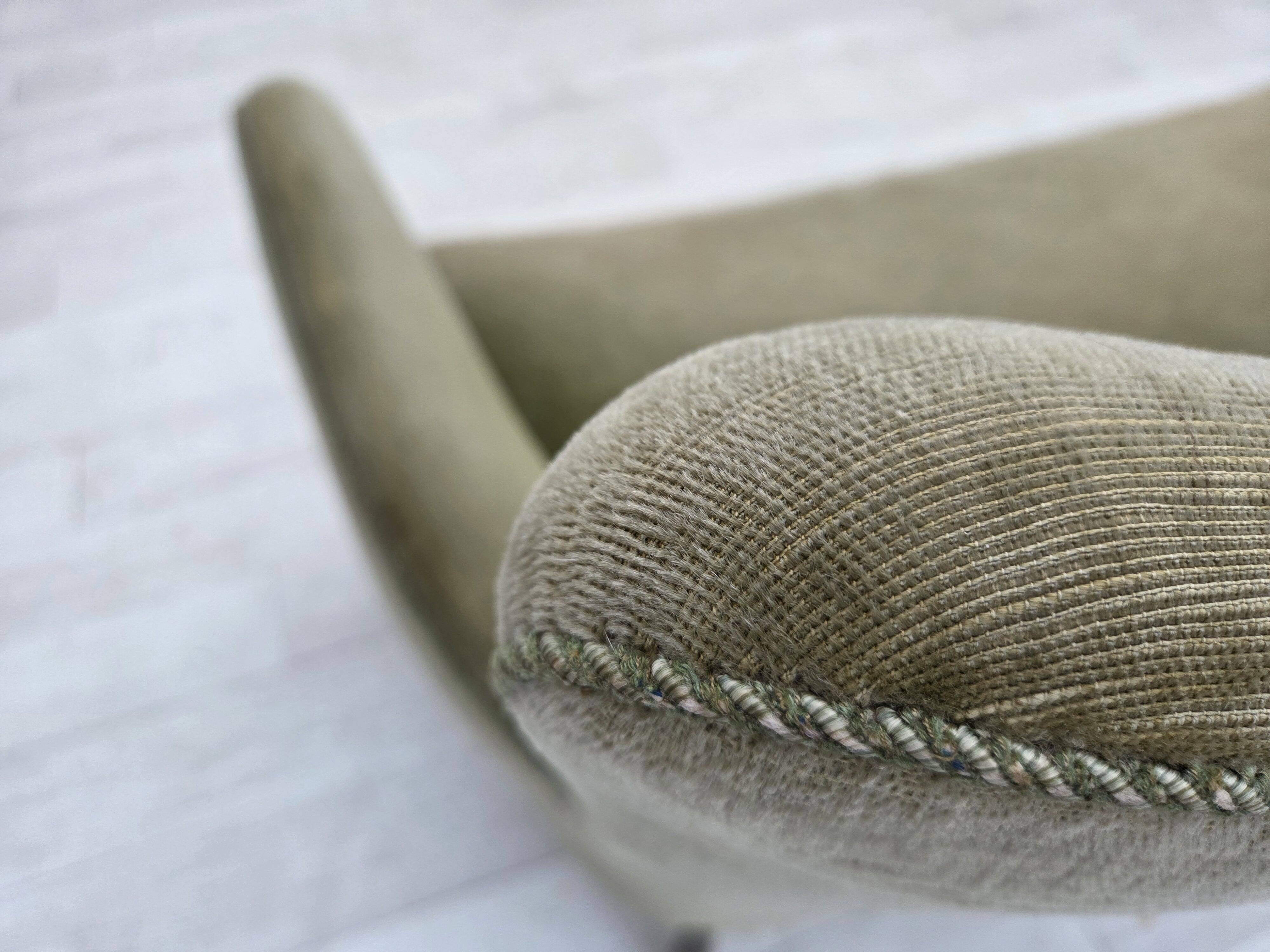 1960s, Danish curved 2-seater sofa, furniture velour, beech wood.