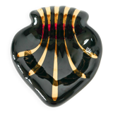 Heart / shell ceramic pocket tray, black and gold, signed, 1950