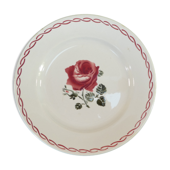 Plat rond Badonviller rose rouge nº2