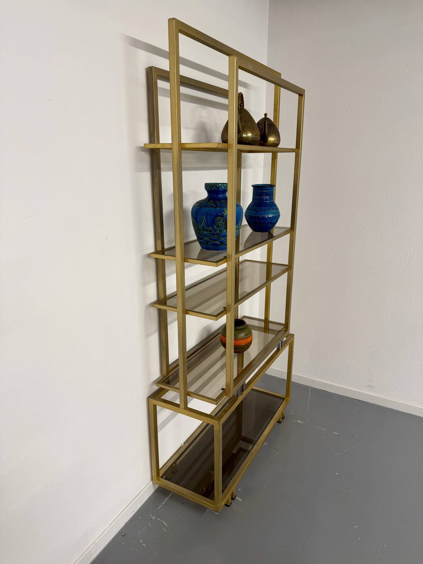 1970s vintage Italian design brass and glass shelf