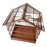 Cage à oiseaux ancienne en bois et acier
