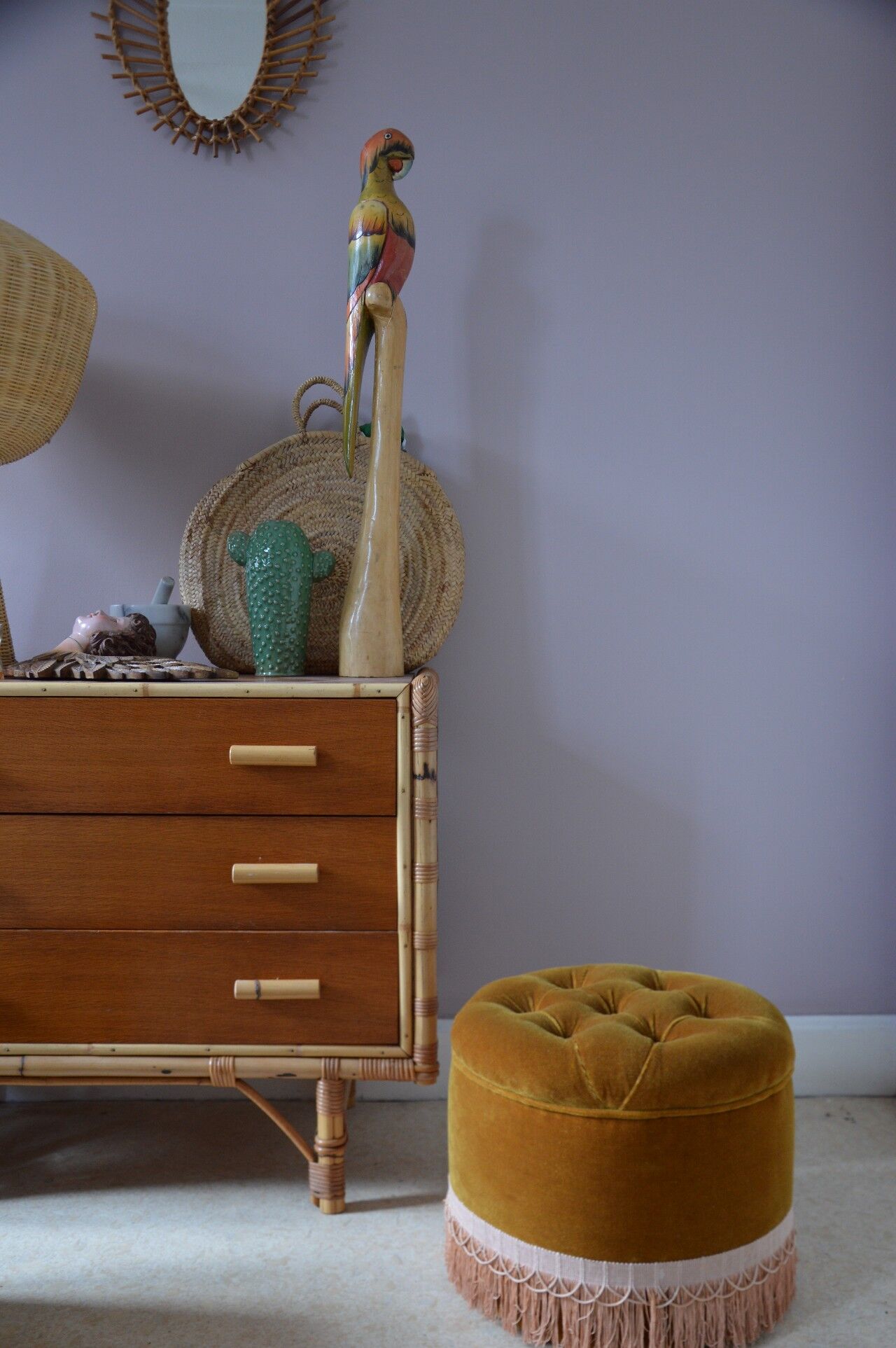 Ottoman in padded mustard velvet