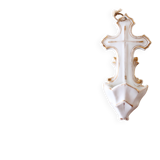 Antique holy water font in white porcelain biscuit.