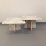 Pair of vintage nesting coffee tables in white marble from the 1970s.