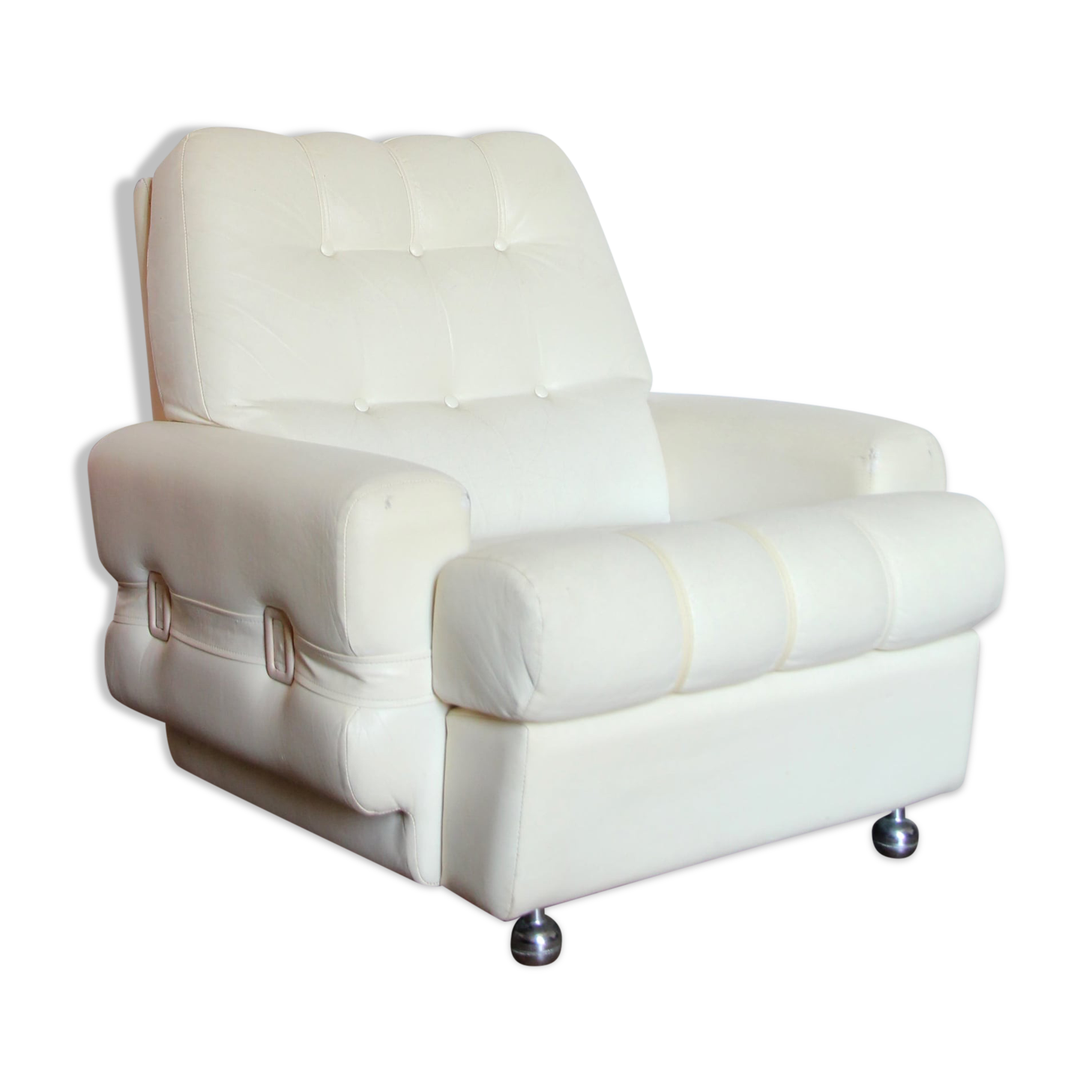 Seventies armchair in cream white skaï