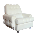 Seventies armchair in cream white skaï