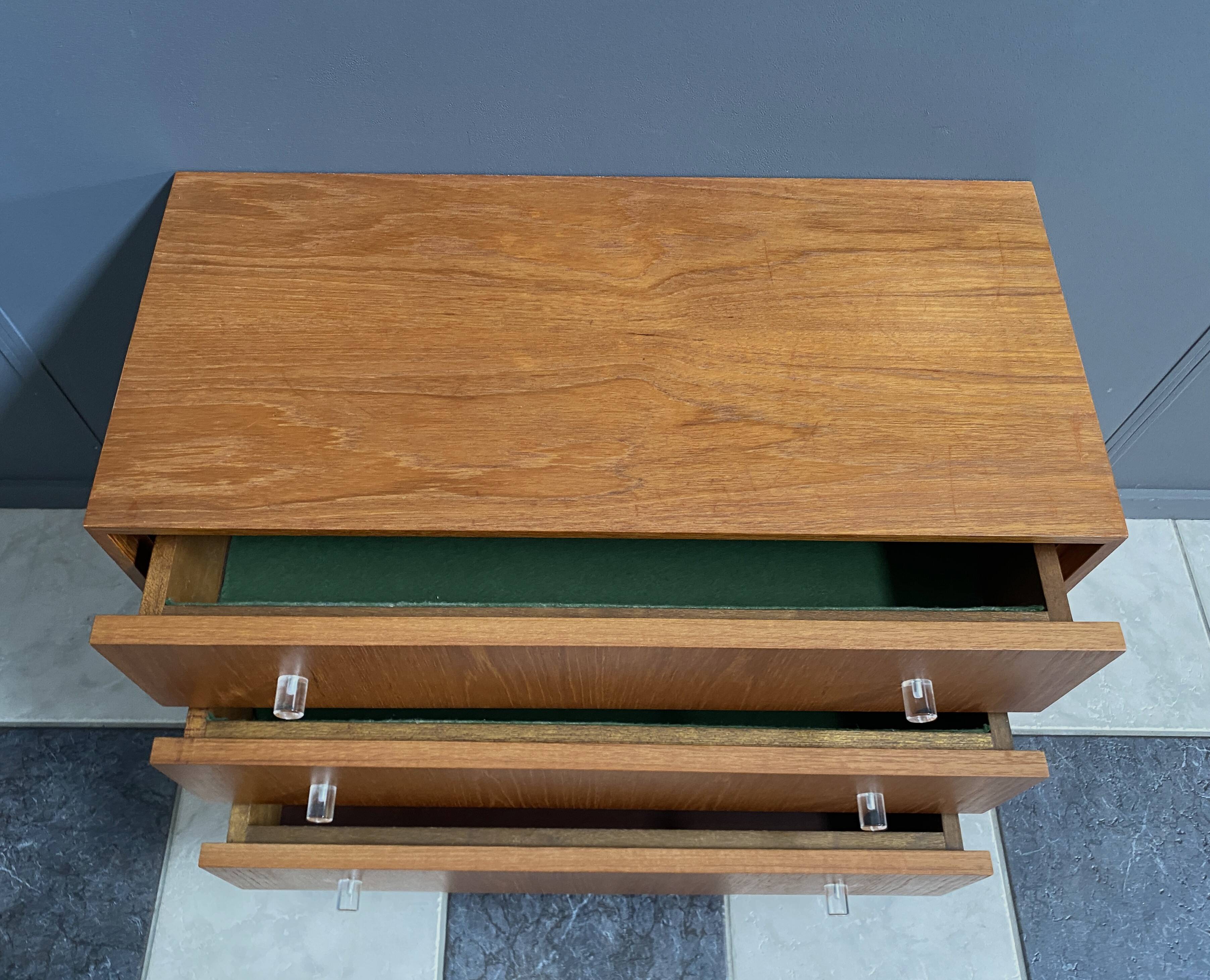 Teak chest of drawers 1970s with perspex handles