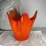 Murano orange handkerchief vase large 1970 Italy