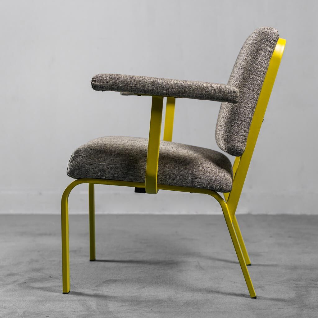 SET 3 HANDMADE CHAIRS METAL FABRIC 70S VINTAGE