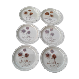 6 Flat sandstone plates." Chardons " Vintage