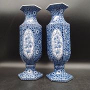 Antique 19th century Delft pair of hexagonal vases - Petrus Regout Maestricht