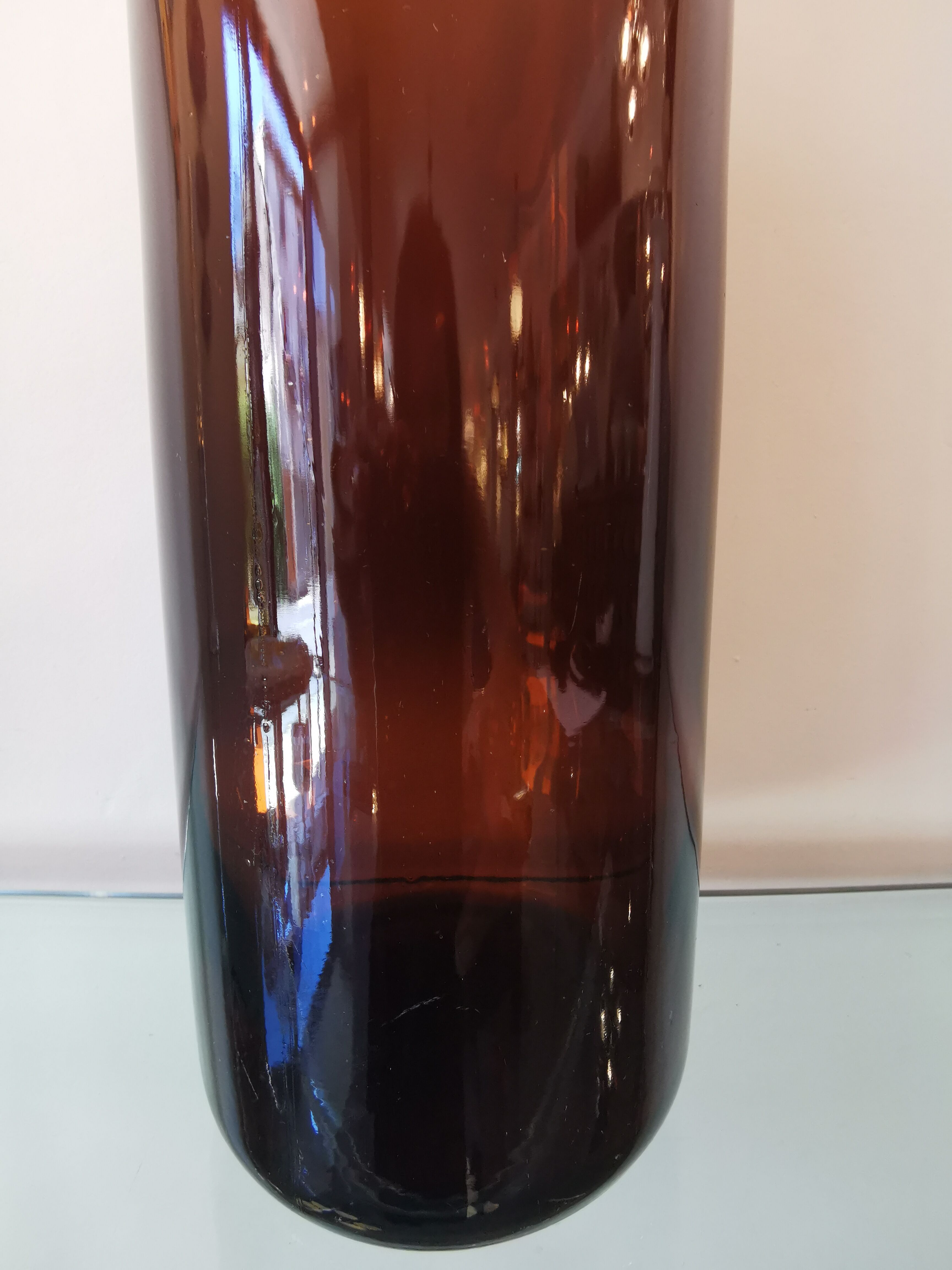 Vintage xxl bottle (46cm)in amber blown glass