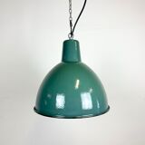 Lampe industrielle d’usine en émail vert années 1960