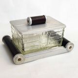 Art Deco biscuit tin on tray