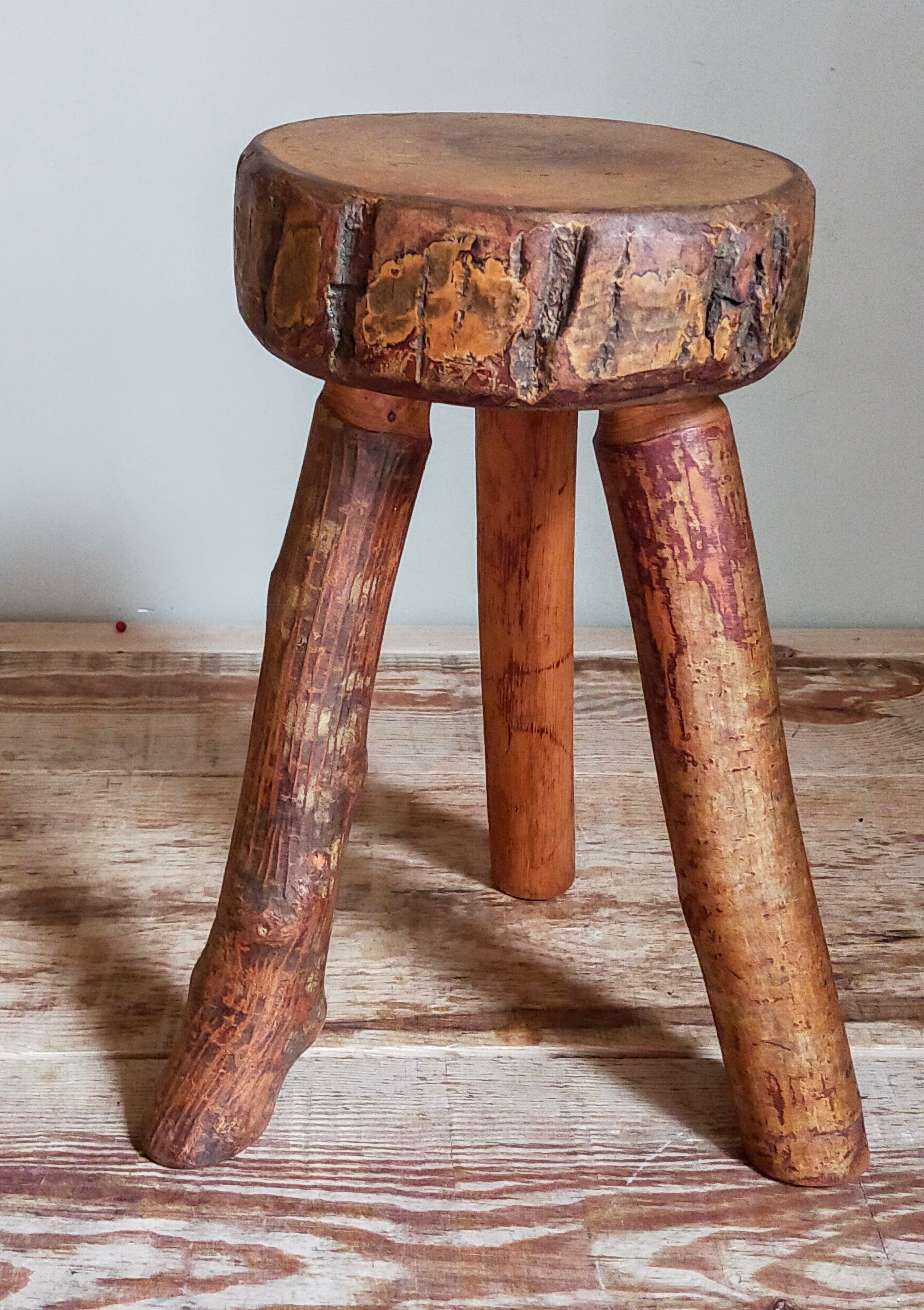 Tripod side stool solid wood Art-popular vintage