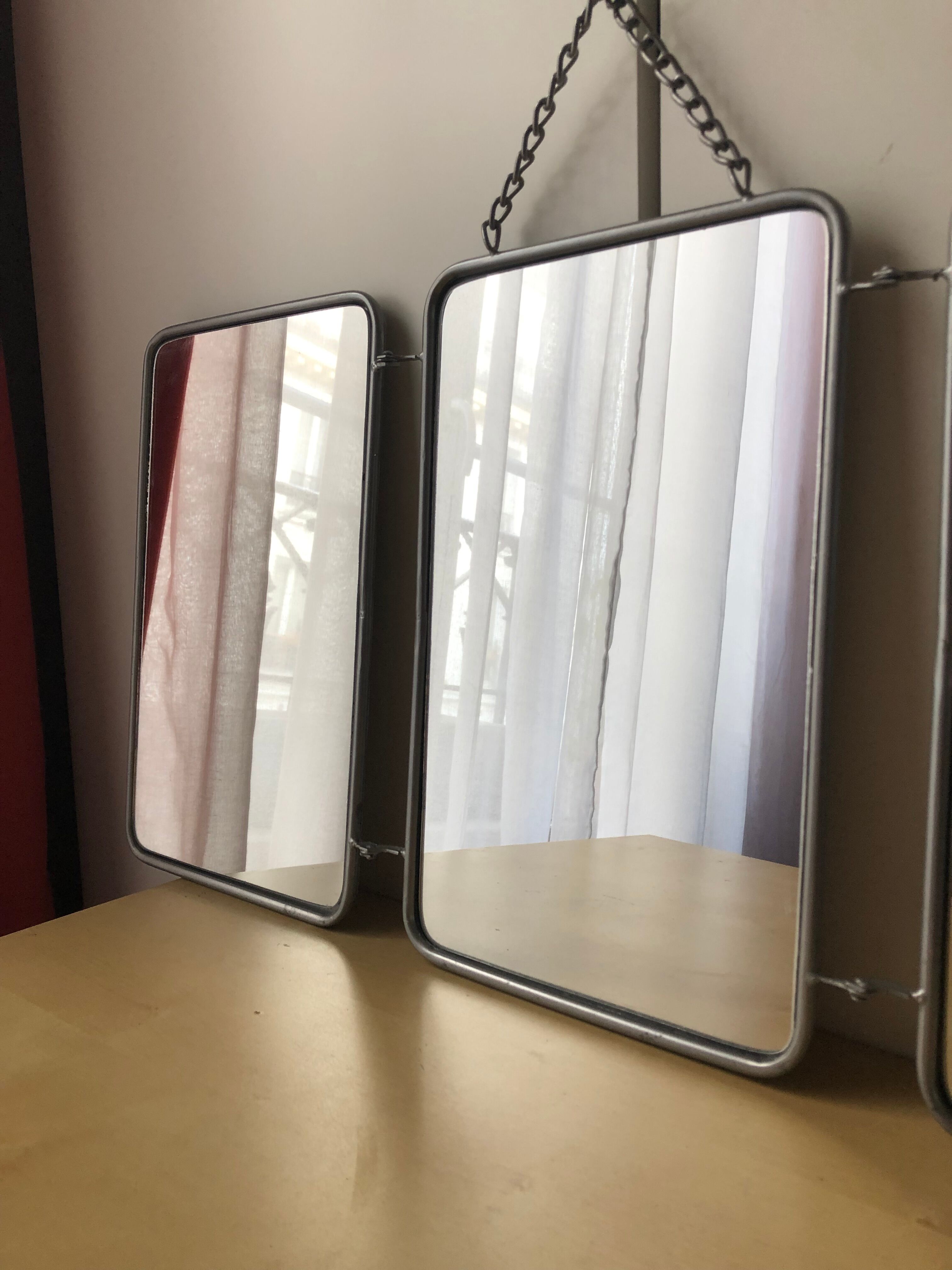 Large barber mirror / vintage triptych 66x32cm