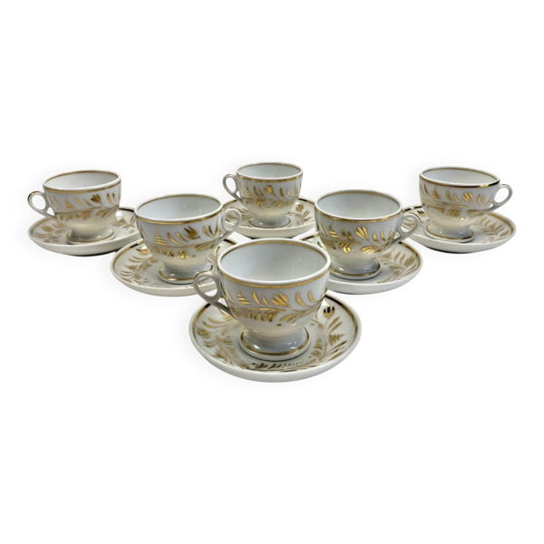 Ancien service de 6 tasses à café Empire XIX porcelaine de Paris