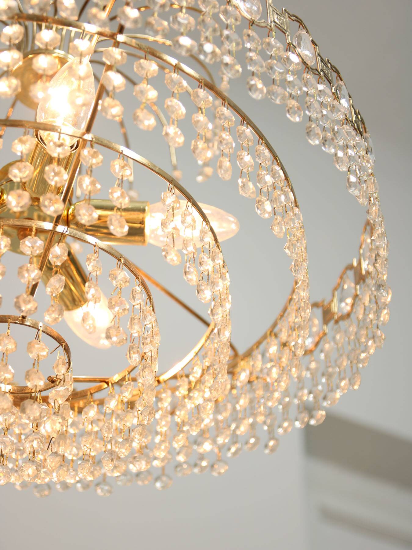 Vintage Italian Crystal and Golden Metal Chandelier, 80s
