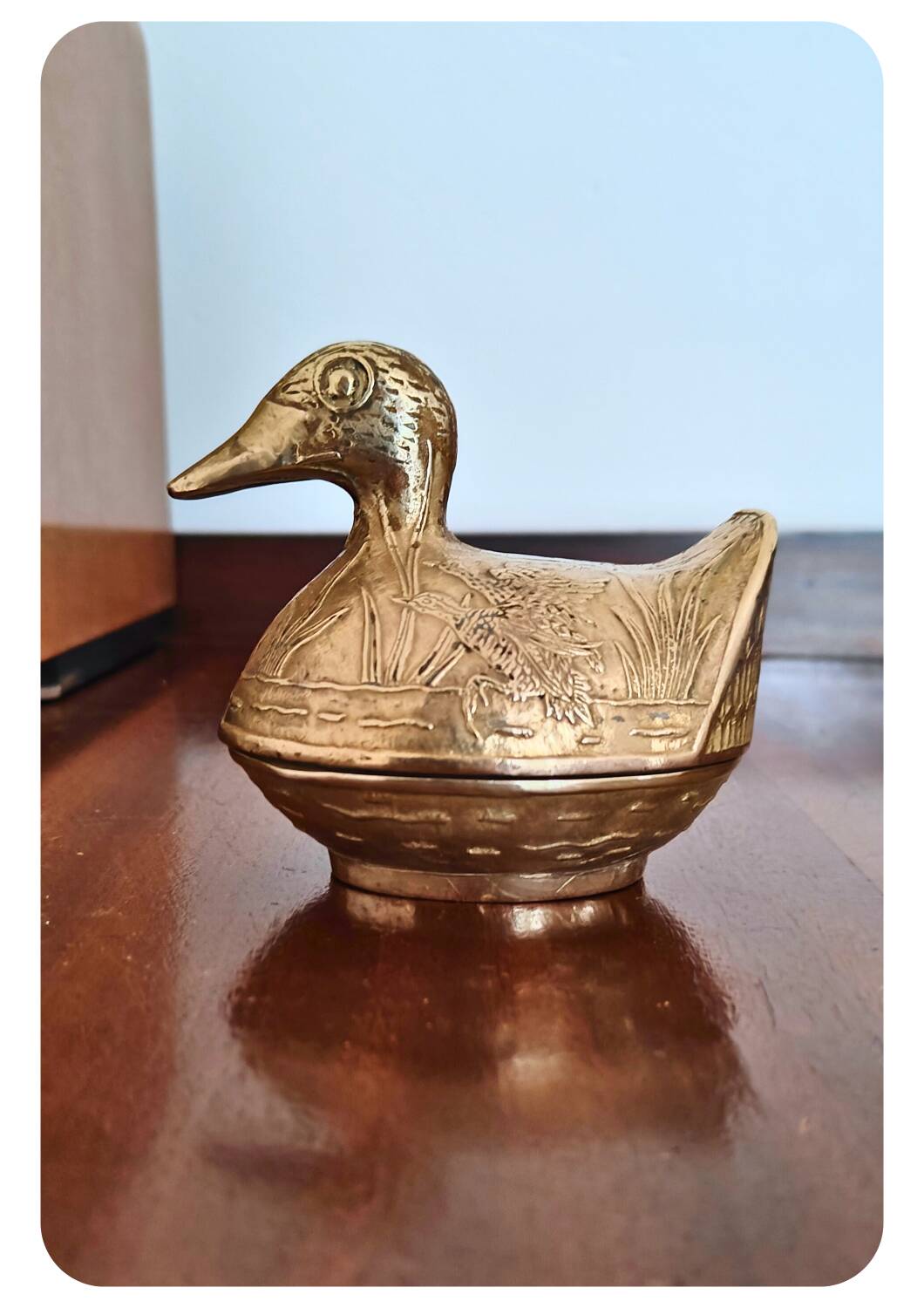 Vintage Solid Brass Duck-Shaped Jewelry Box