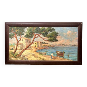 Oil on isorel, mediterranean, marine signed impressionist henri bargin