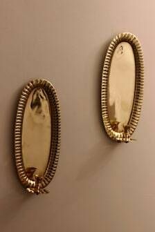 Vintage Swedish Oval Wall Sconces in Brass