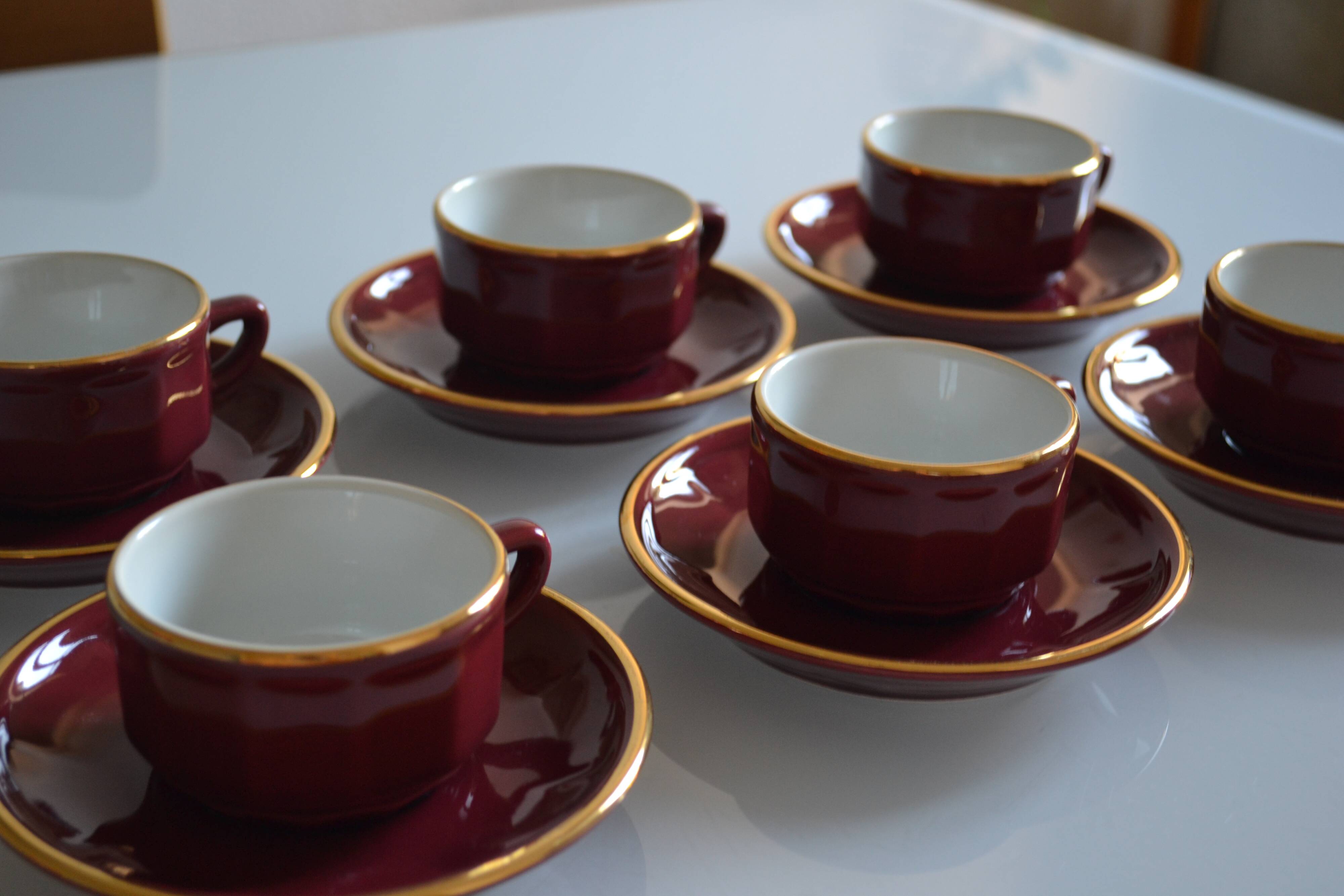 Set of 6 Apilco cups ** Rare colour Bordeaux or Burgundy **