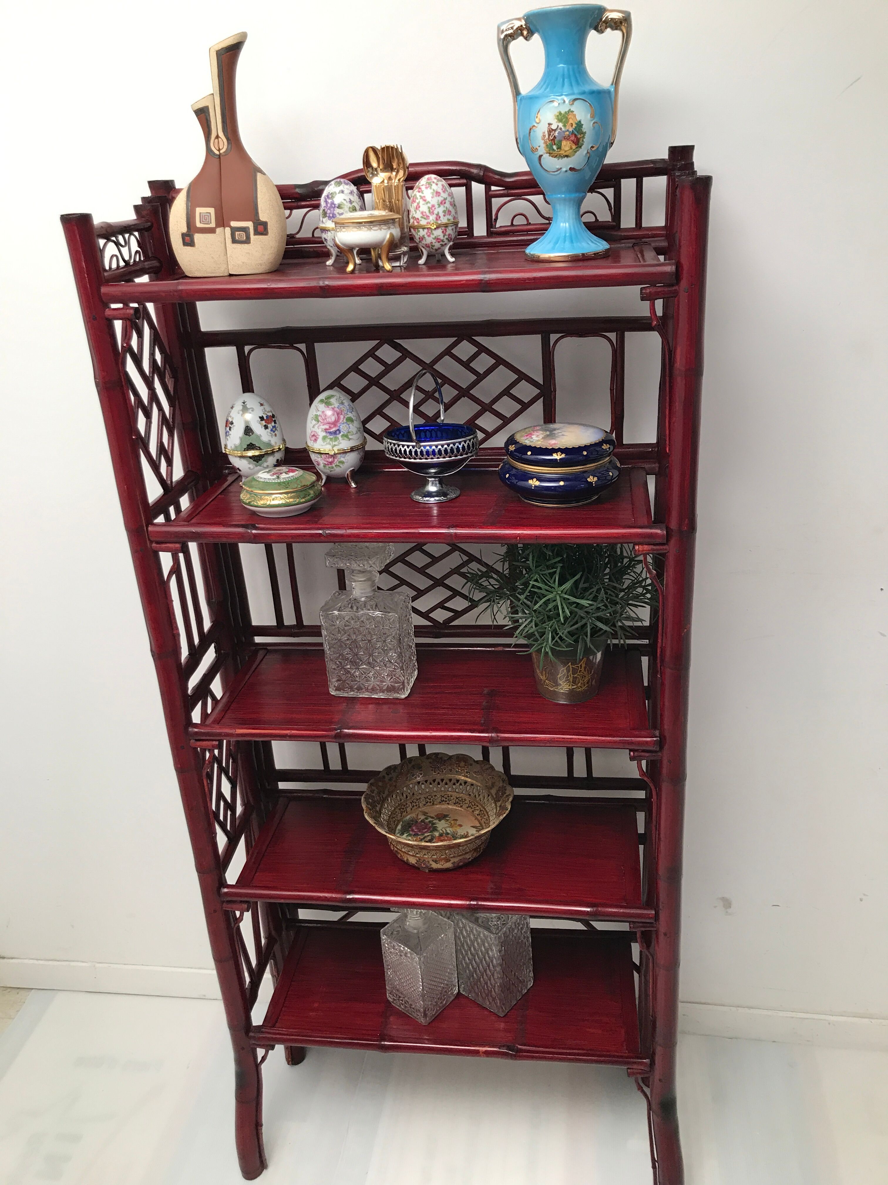 Vintage bamboo and rattan folding shelf