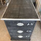 Antique professional furniture in patinated wood with 3 administration locker drawers