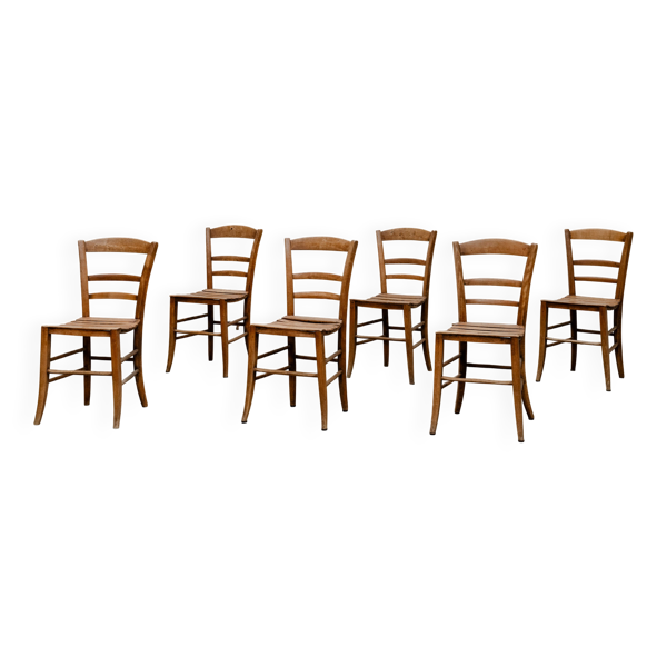 Ensemble de 6 chaises en hêtre, art populaire suisse