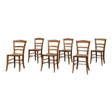 Ensemble de 6 chaises en hêtre, art populaire suisse