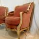 Pair of armchairs in wood and velvet, early 20th century