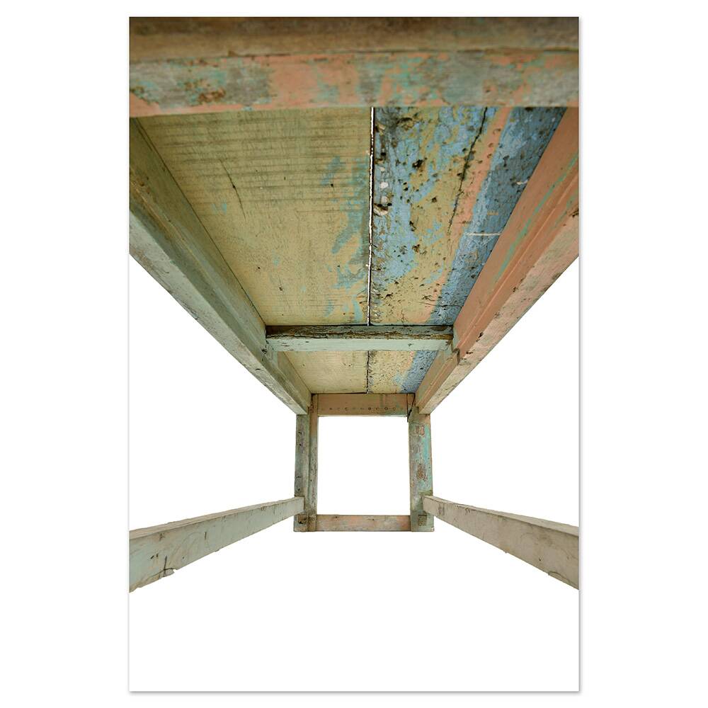 Solid wood coffee table with blue patina