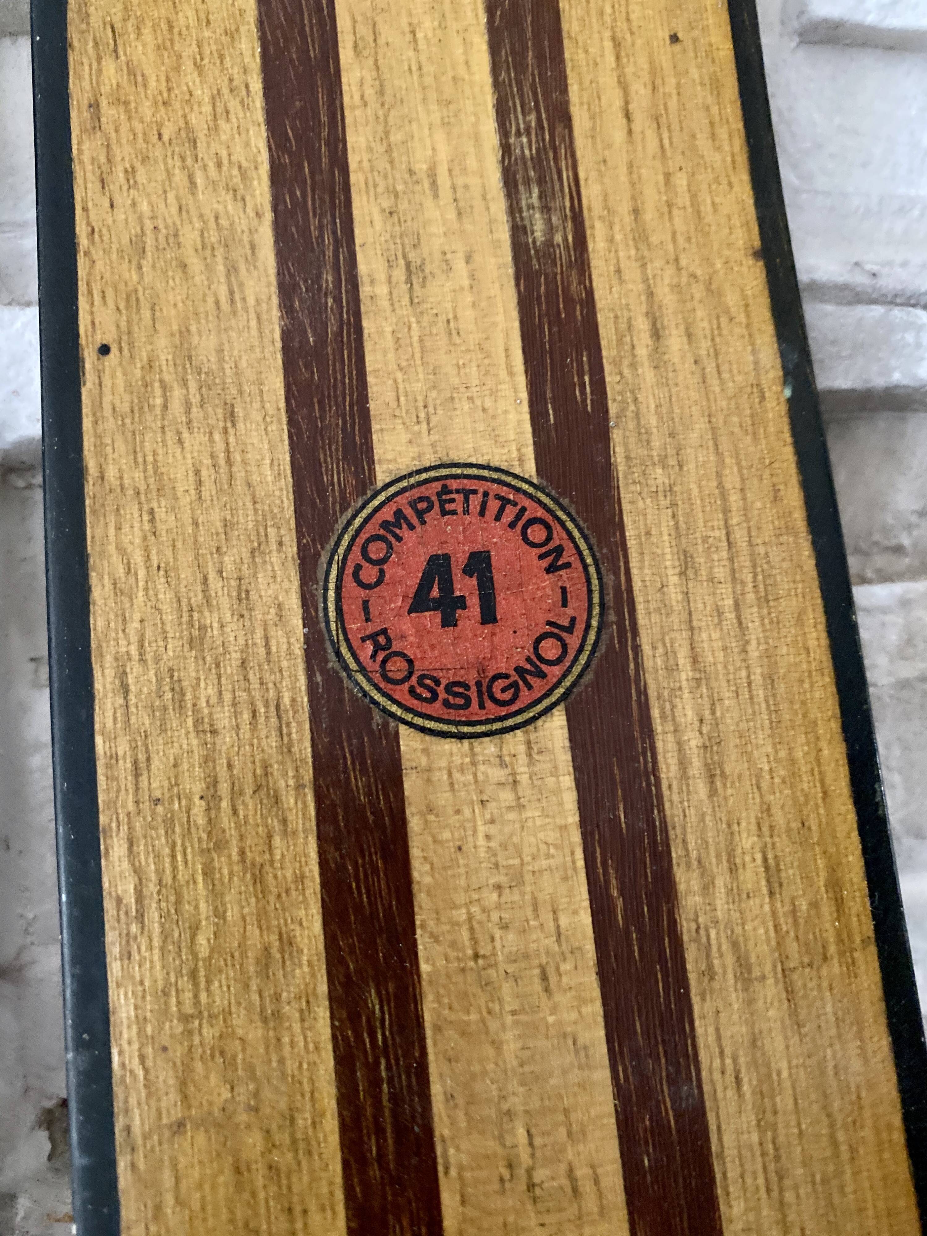 Vintage wooden Rossignol Hickory ski pair