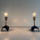 Pair of mid-century bedside lamps in brass and black metal, 1960, Italy