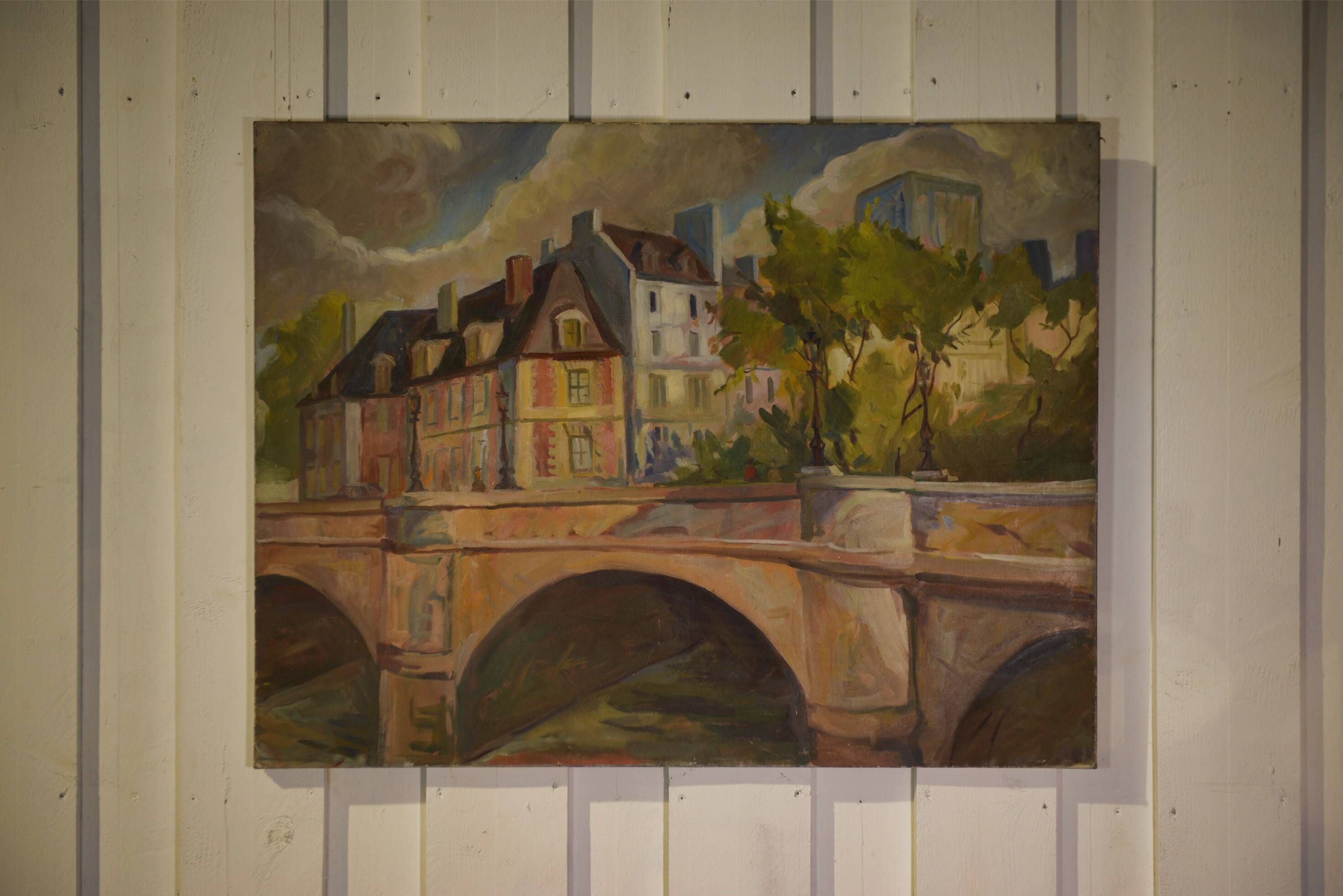 Oil painting on canvas in post-impressionist figurative style, Canal Poirot, 20th century 1980.