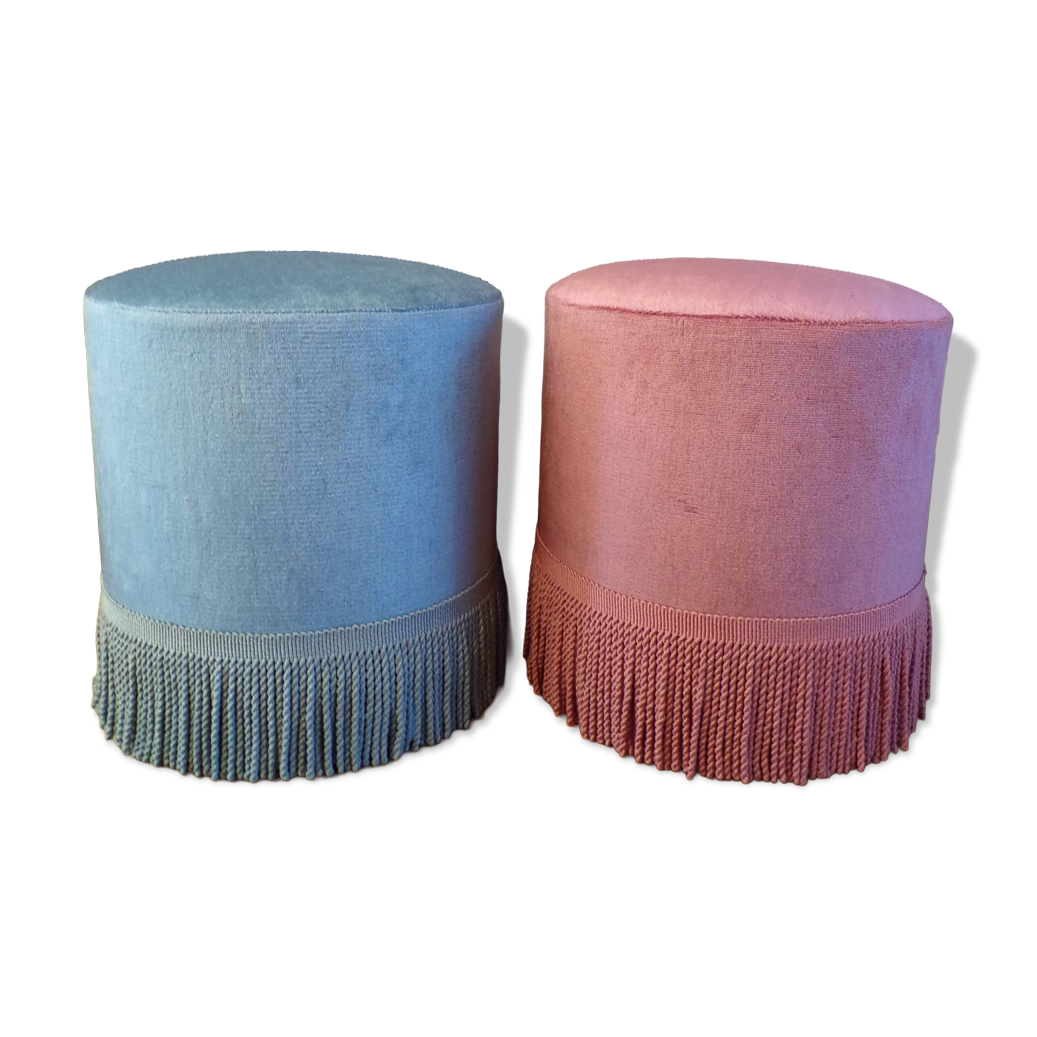 A pair of vintage velvet poufs.