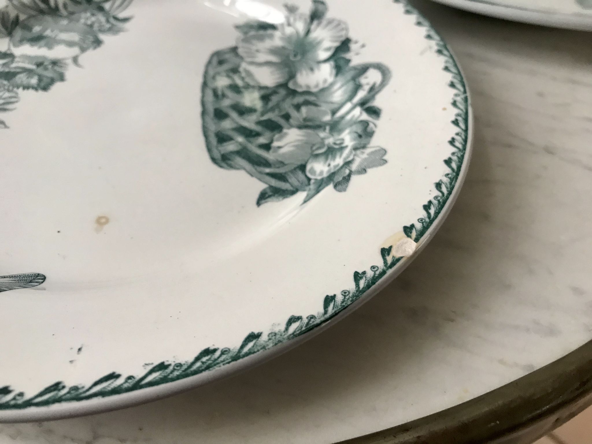 set of 4 flat plates Terre de Fer Saint-Amand model "Cartels" XIXth