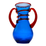 Vintage Late 20th Century Murano Glass Vase - Cobalt Blue and Red