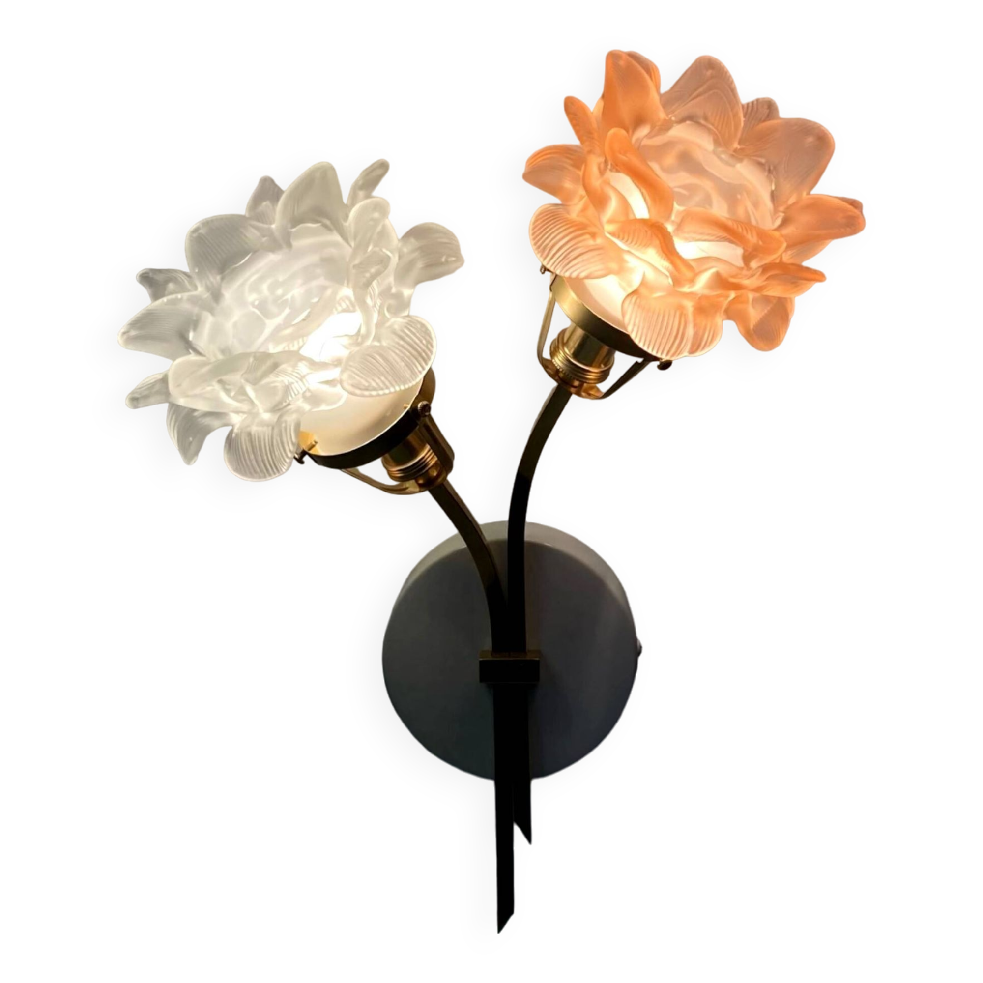Double wall light with pink and white flower tulips brass LAMP-7103