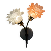 Double wall light with pink and white flower tulips brass LAMP-7103
