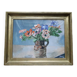 Old painting representing a bouquet of anemones