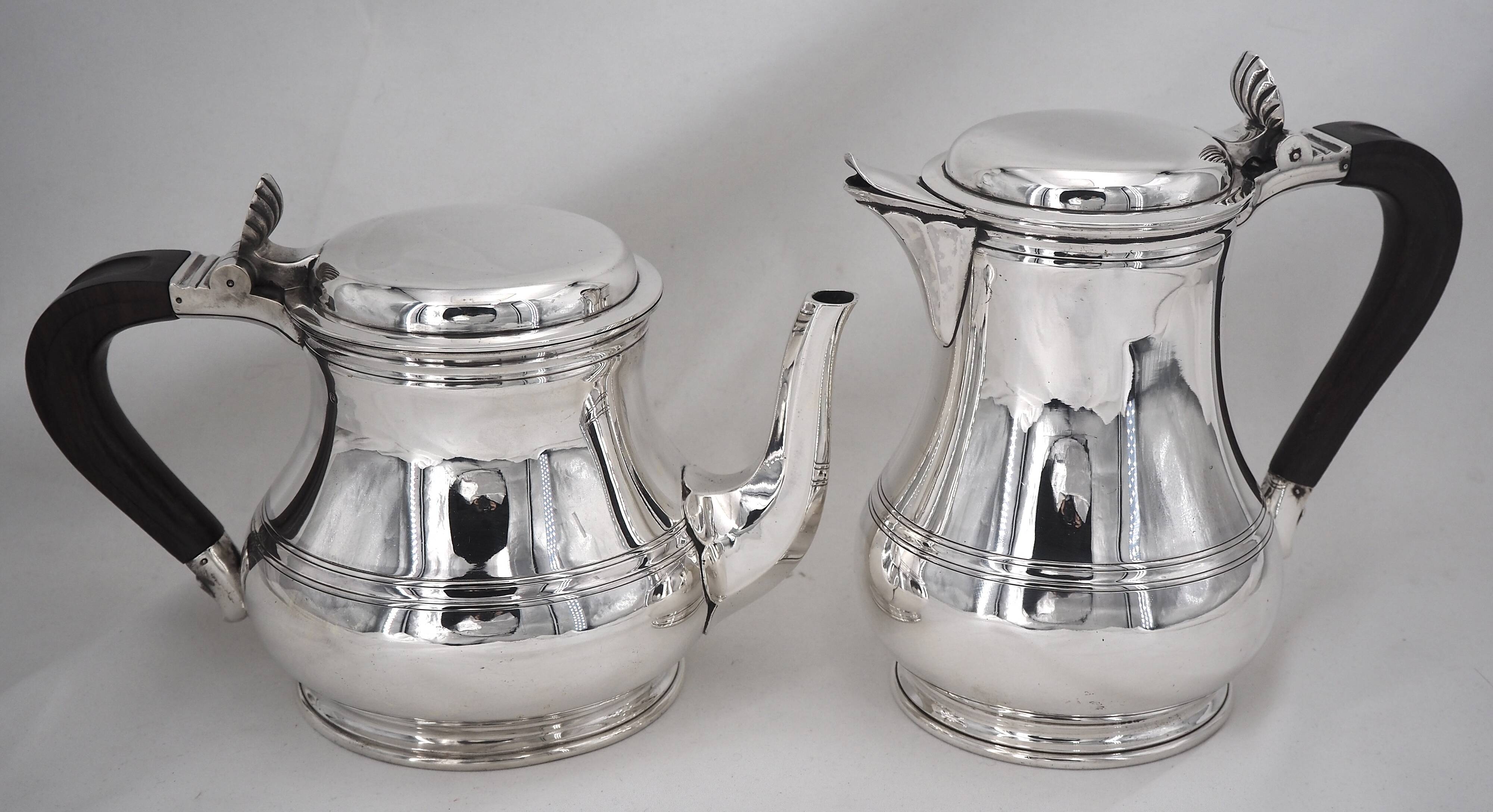 Puiforcat, tea and coffee service, 4 pieces, solid silver Minerva, excellent condition.