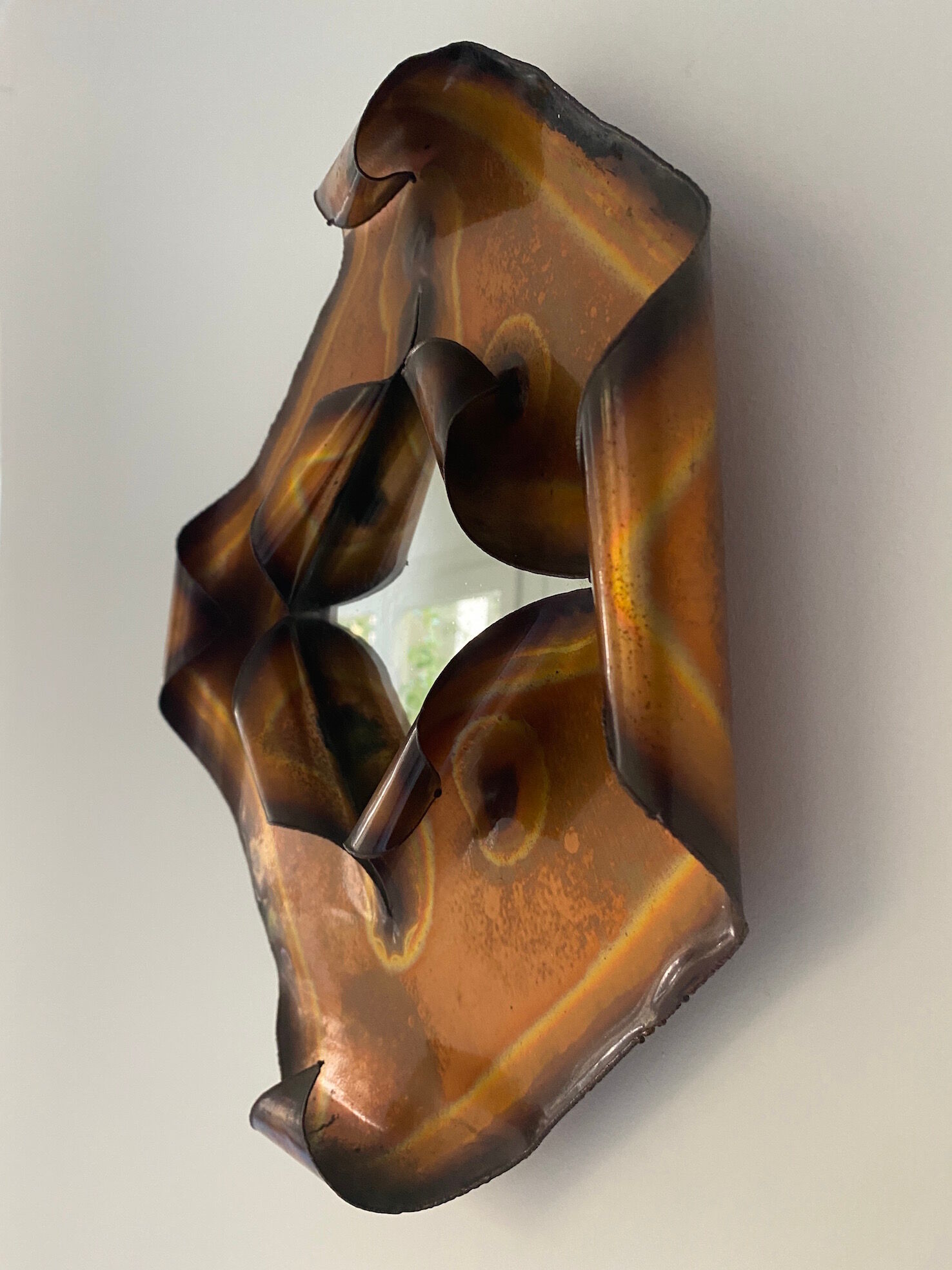 Brutalist mirror in copper foil vintage design of the 60s-70s
